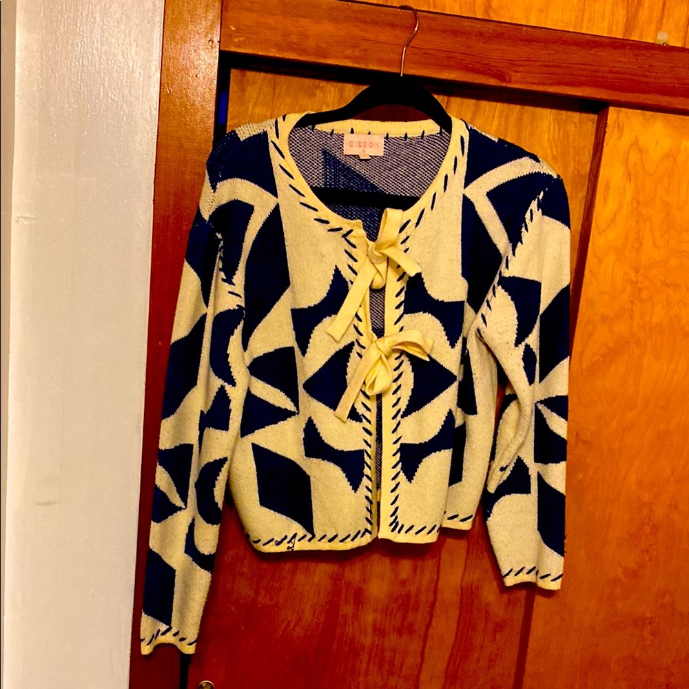 Geometric Blue and Cream Cardigan